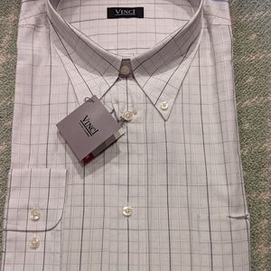 Vinci brand blue grey check dress shirt size 45/46 XXL